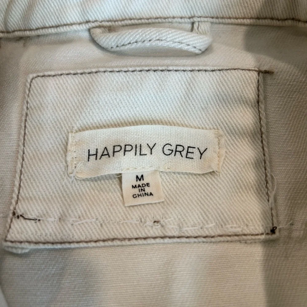 Upcycled Happily Grey Women’s Vest with Graphic Back Panel and Chain Accents - Picture 3 of 4